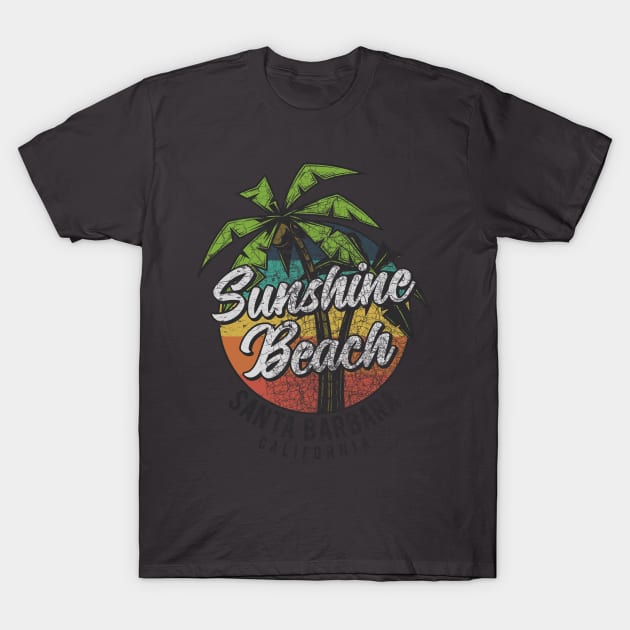 Santa Barbara California Beach summer palm tree surfing distressed grunge T-Shirt by SpaceWiz95